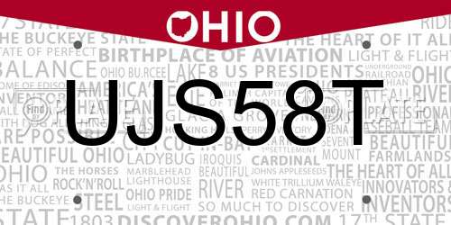 UJS58T Ohio License Plate