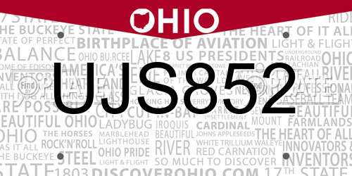 UJS852 Ohio License Plate