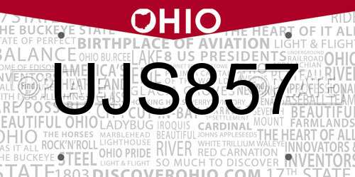 UJS857 Ohio License Plate