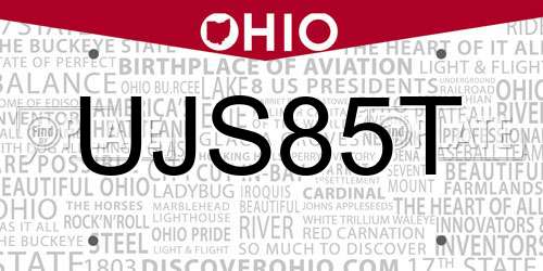 UJS85T Ohio License Plate