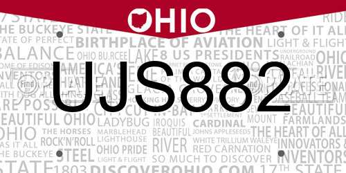 UJS882 Ohio License Plate