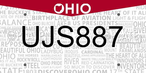 UJS887 Ohio License Plate