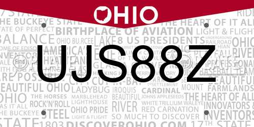 UJS88Z Ohio License Plate