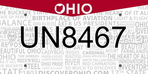 UN8467 Ohio License Plate