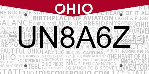 UN8A6Z Ohio License Plate