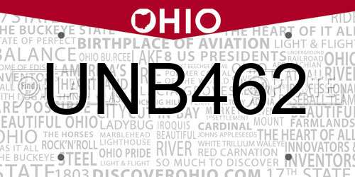 UNB462 Ohio License Plate