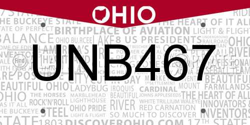 UNB467 Ohio License Plate