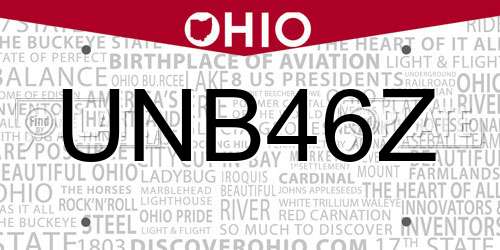 UNB46Z Ohio License Plate