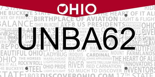 UNBA62 Ohio License Plate