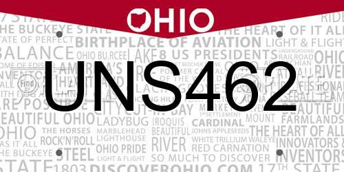 UNS462 Ohio License Plate