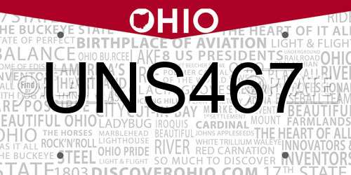 UNS467 Ohio License Plate