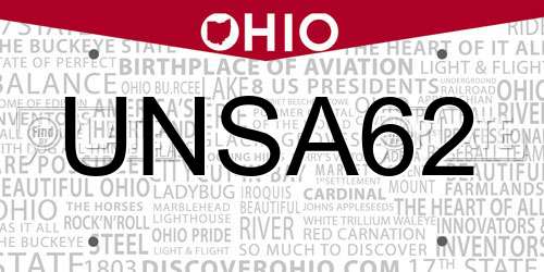 UNSA62 Ohio License Plate