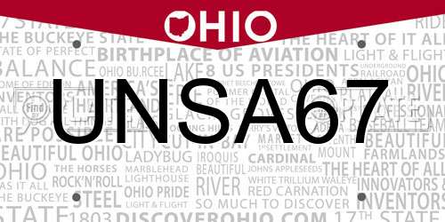 UNSA67 Ohio License Plate