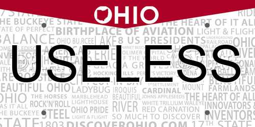 USELESS Ohio License Plate
