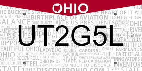 UT2G5L Ohio License Plate
