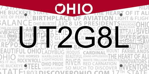 UT2G8L Ohio License Plate