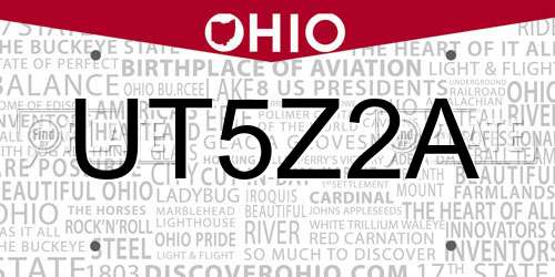 UT5Z2A Ohio License Plate