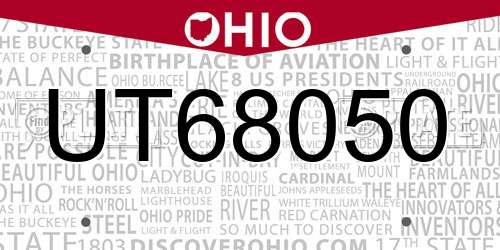 UT68050 Ohio License Plate
