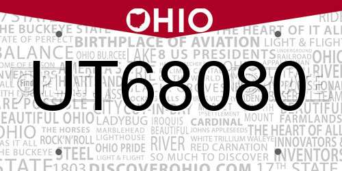 UT68080 Ohio License Plate