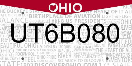 UT6B080 Ohio License Plate