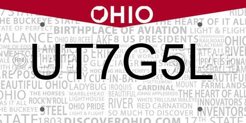 UT7G5L Ohio License Plate