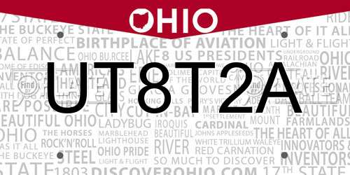 UT8T2A Ohio License Plate