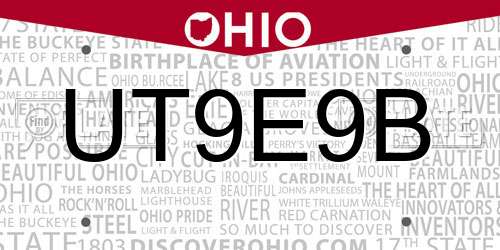 UT9E9B Ohio License Plate