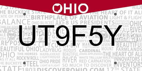 UT9F5Y Ohio License Plate