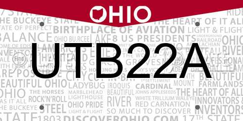 UTB22A Ohio License Plate