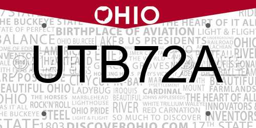 UTB72A Ohio License Plate
