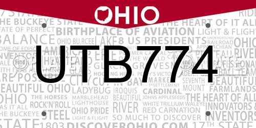 UTB774 Ohio License Plate