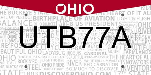 UTB77A Ohio License Plate