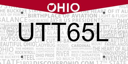 UTT65L Ohio License Plate
