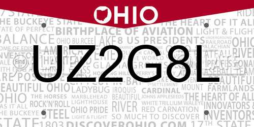 UZ2G8L Ohio License Plate