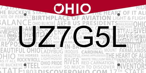 UZ7G5L Ohio License Plate