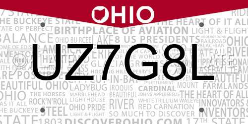UZ7G8L Ohio License Plate