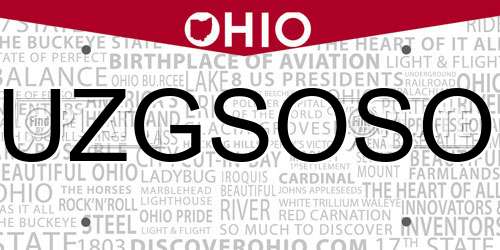 UZGSOSO Ohio License Plate