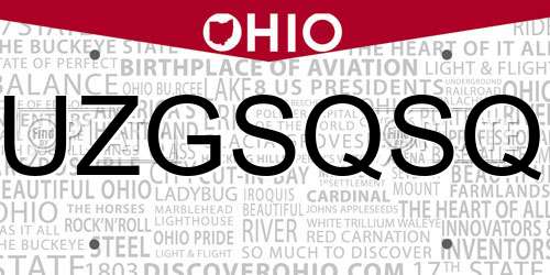 UZGSQSQ Ohio License Plate