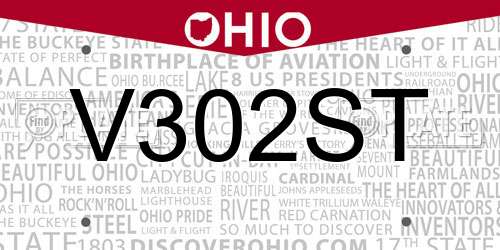 V302ST Ohio License Plate
