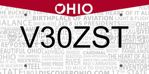 V30ZST Ohio License Plate