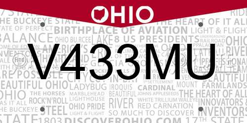 V433MU Ohio License Plate