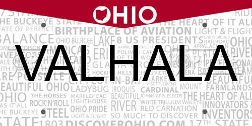 VALHALA Ohio License Plate