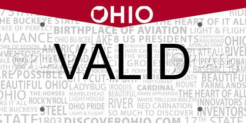 VALID Ohio License Plate