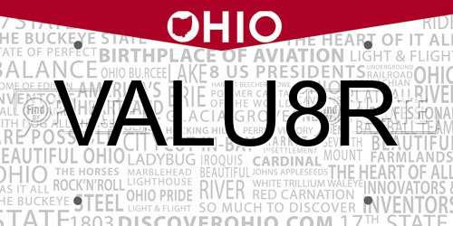 VALU8R Ohio License Plate