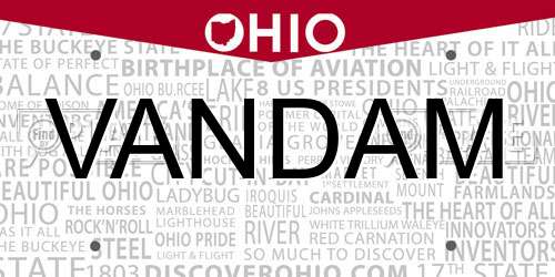 VANDAM Ohio License Plate