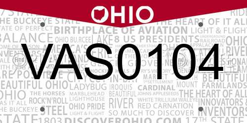 VAS0104 Ohio License Plate
