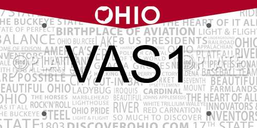VAS1 Ohio License Plate