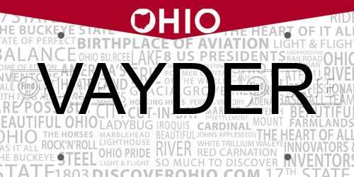 VAYDER Ohio License Plate