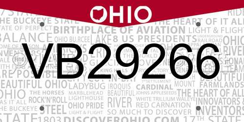 VB29266 Ohio License Plate