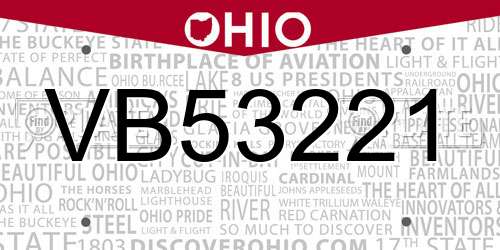 VB53221 Ohio License Plate
